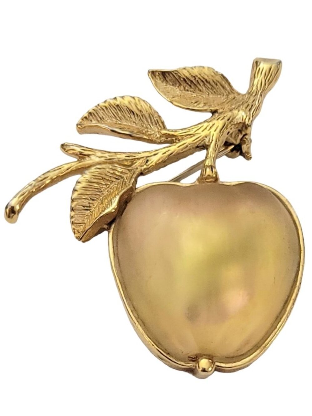 Sarah Coventry Golden Frosted Glass Apple Stone Brooch, Signed K320